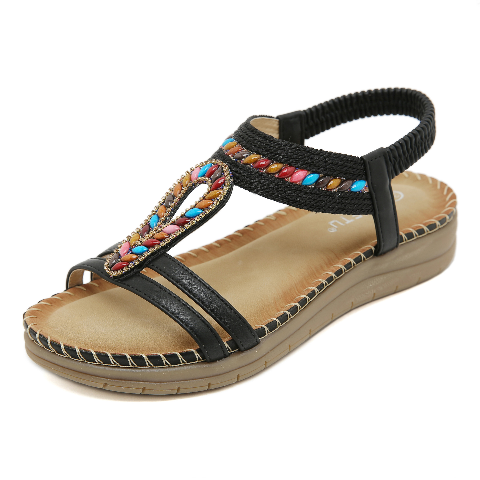 designer Women Sandals Sliders floral Beads Summer Comfortable Vintage Bohemia trip Beach thick bottom Girl Sandal Casual slippers eur 36-41