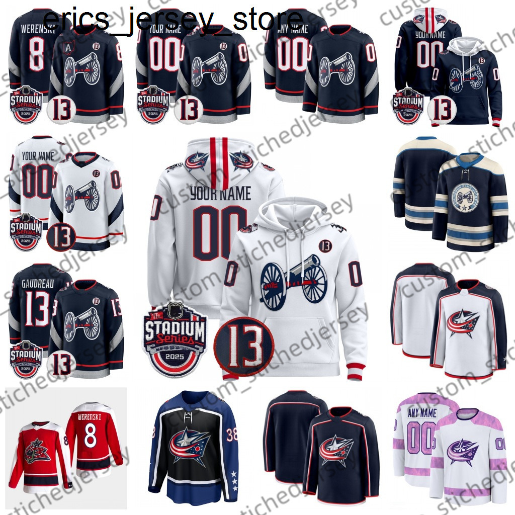 2025 Stadium Series Jerseys 8 Zach Werenski Jackets Johnny Gaudreau Jenner Kirill Marchenko Fantilli Mathieu Olivier Blue Sean Monahan Dmitri Voronkov Mens jersey