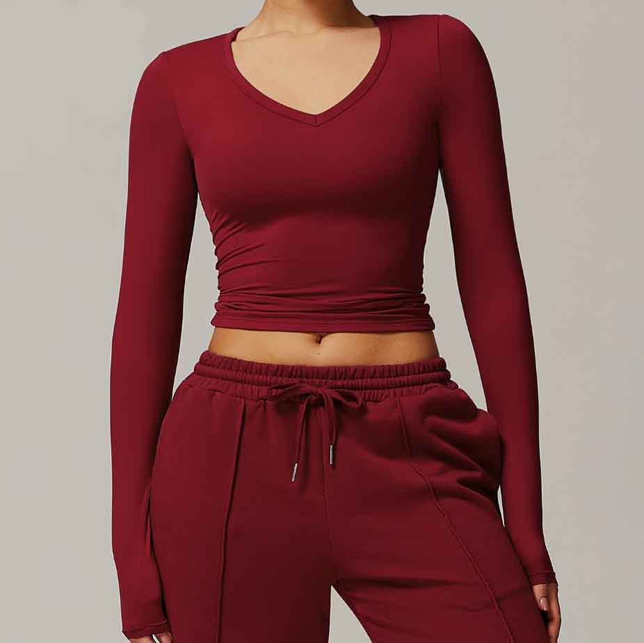 Y379 Yoga Wear Quick-Dry V-Neck Long Sleeve Top Fitted Casual Sports Top Yoga Outdoor Straight-Leg Loose Casual Sports Pants