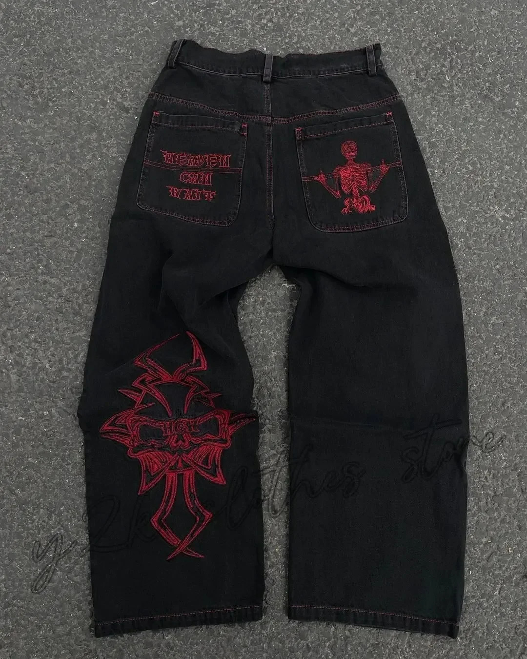 Baggy Casual Wide Leg Jeans Men Street Retro Hip Hop Print Jeans Trend Fashion Black High-waist Jean Y2k Men Clothing 250822