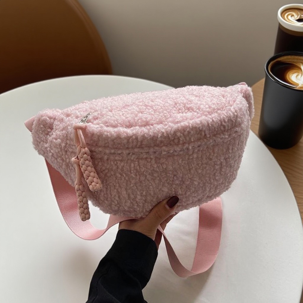 2024 Autumn Winter New Teddy Fleece Plush Bag Large Capacity Korean Style Crossbody Bag Casual Waist Bag Chest Bag