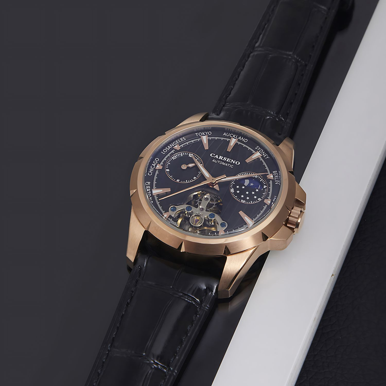 carseno brand stainless steel luminous waterproof crossborder tourbillon automatic mechanical watch2073g large dial