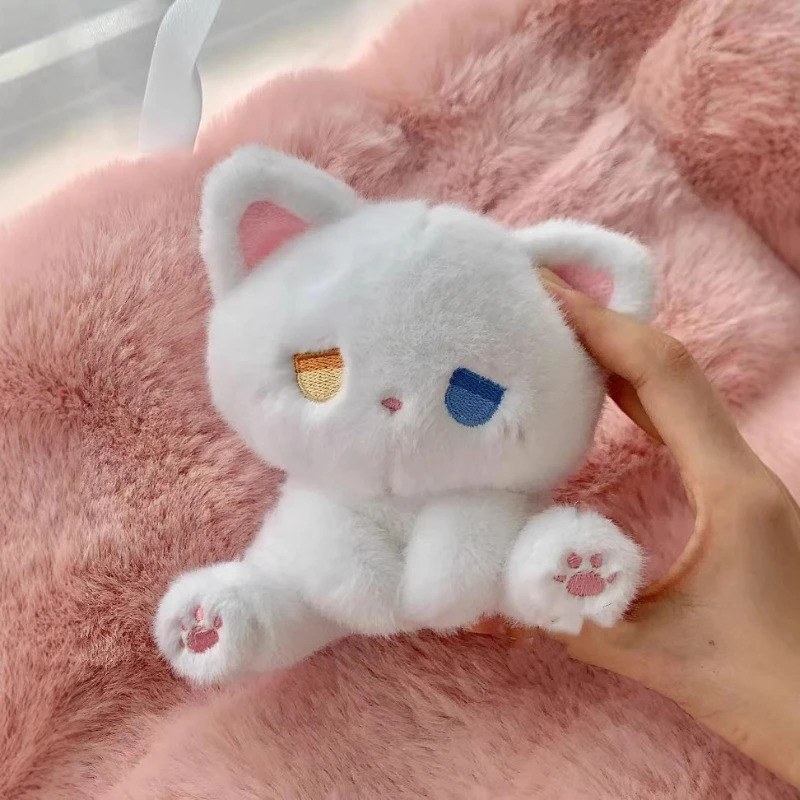 Cute Cat Plush Toy Emo Sad Fluffy White Black Kitten Soft Animal Stuffed Doll Sleep Toys Birthday Valentines Day Gift 250822