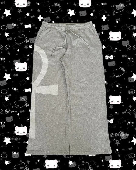 Streetwear Light Grey Jogger Sweatpants Men Women Long Pants Harajuku Gothic Graphic Print Casual Elastic Waist Baggy Trousers 250822