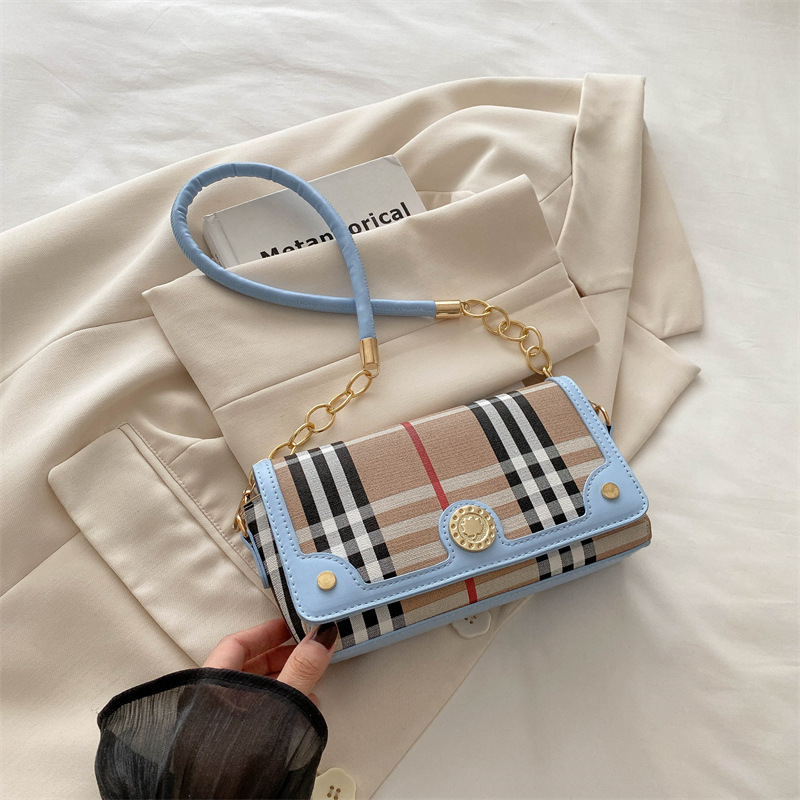 New Fashion Women's Bag 2025 High Quality Explosive Versatile Shoulder Bag Striped Splicing Crossbody Bag