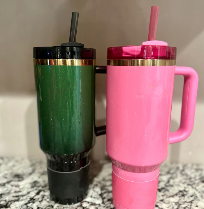 US Stock Designer 40oz Stainless Steel Tumblers Cups Cute Cat Wicked Green Pink Print 40 OZ Travel Car Mugs With Handle Straw Insulated Drinking Water Bottles 0524
