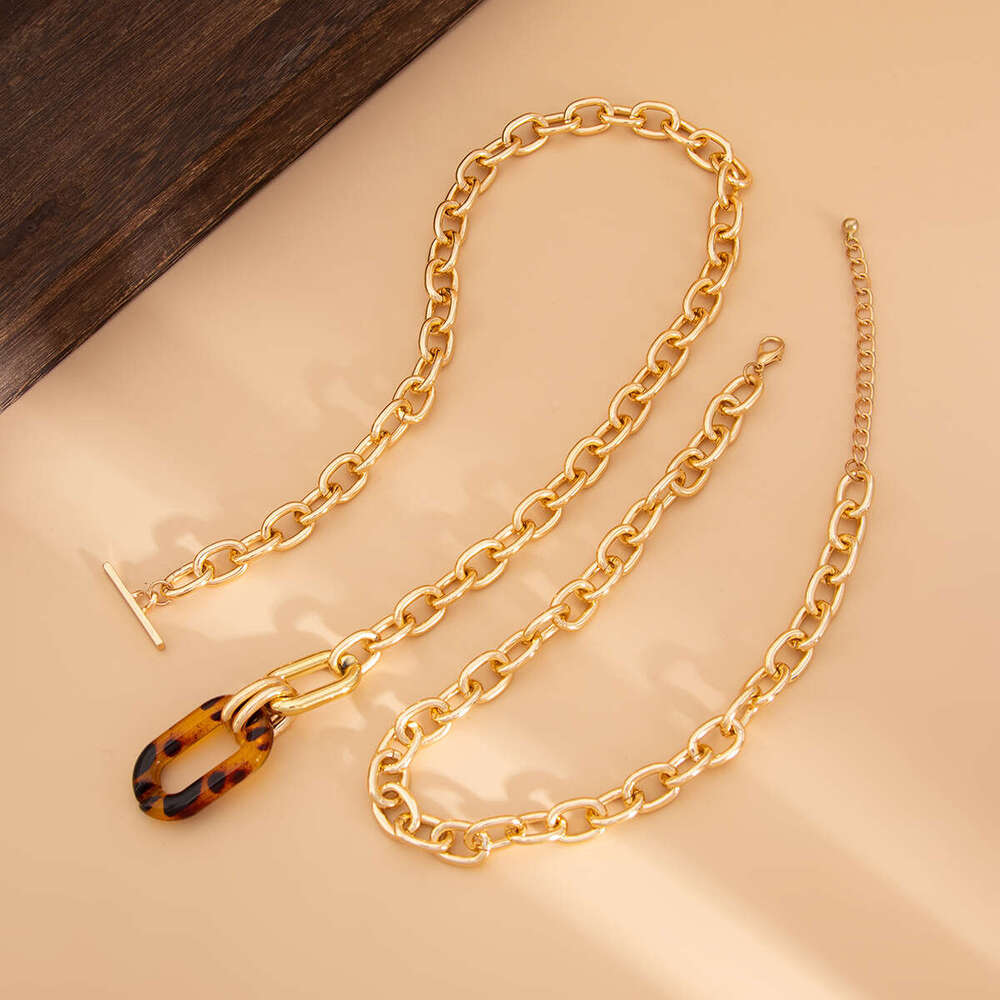 jewelry Accessories Fashion Geometric Leopard Print OT Buckle Sweet Cool Personality Metal Chain Necklace Set