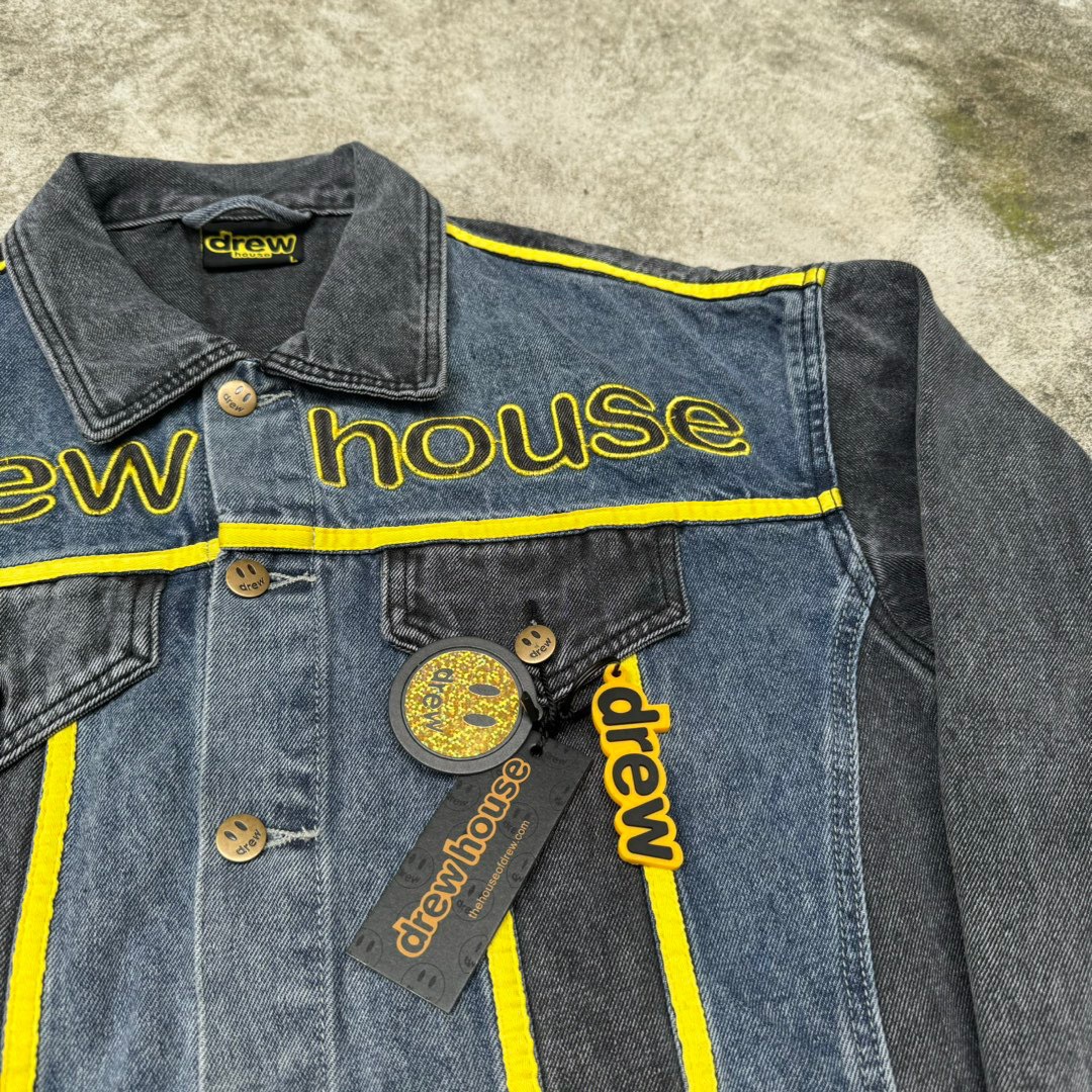 DREW HOUSE Jackets designer American denim with black and blue patchwork embroidered letters coats