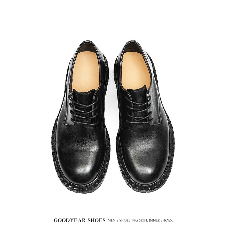 Goodyear leather shoes for men, new horse leather British, retro business thick sole heightened, big head derby shoes
