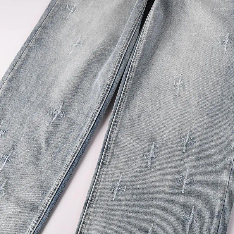 Men's Jeans 90s High-Street Reloaded! Ksub Ripped Embroidered Lettering & High-Rise Button Durable Denim