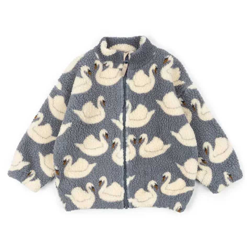 Konges Slojd Winter Baby Girls Boys Lambswool Cherry Jackets Kids Clothes Boys Sequin Cartoon Outerwear Childrens Coats 1-9Yrs L250821