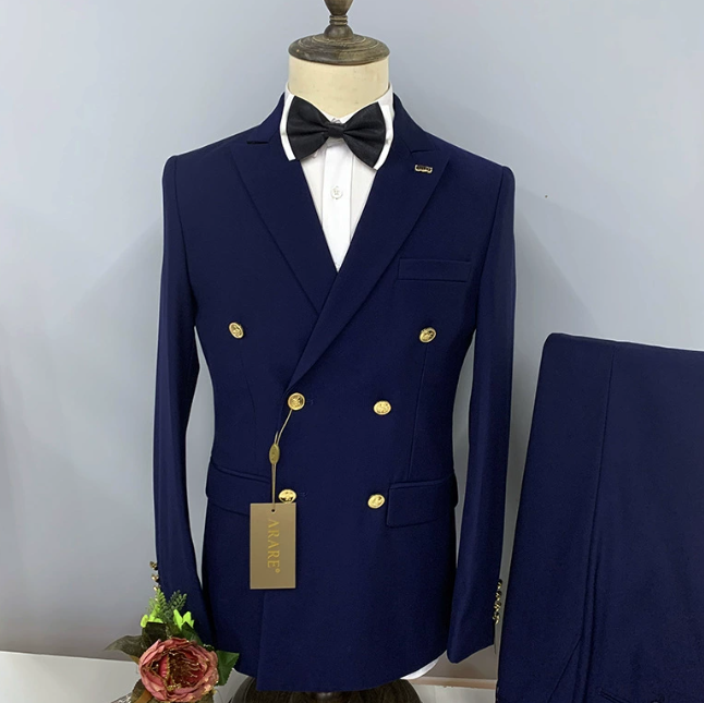 Men's Suits Blazers 2 Pcs Suit Set Blazers Jacket Pants / Fashion Men Casual Business Pure Color Double Breasted Groom Wedding Formal Dress Suit 