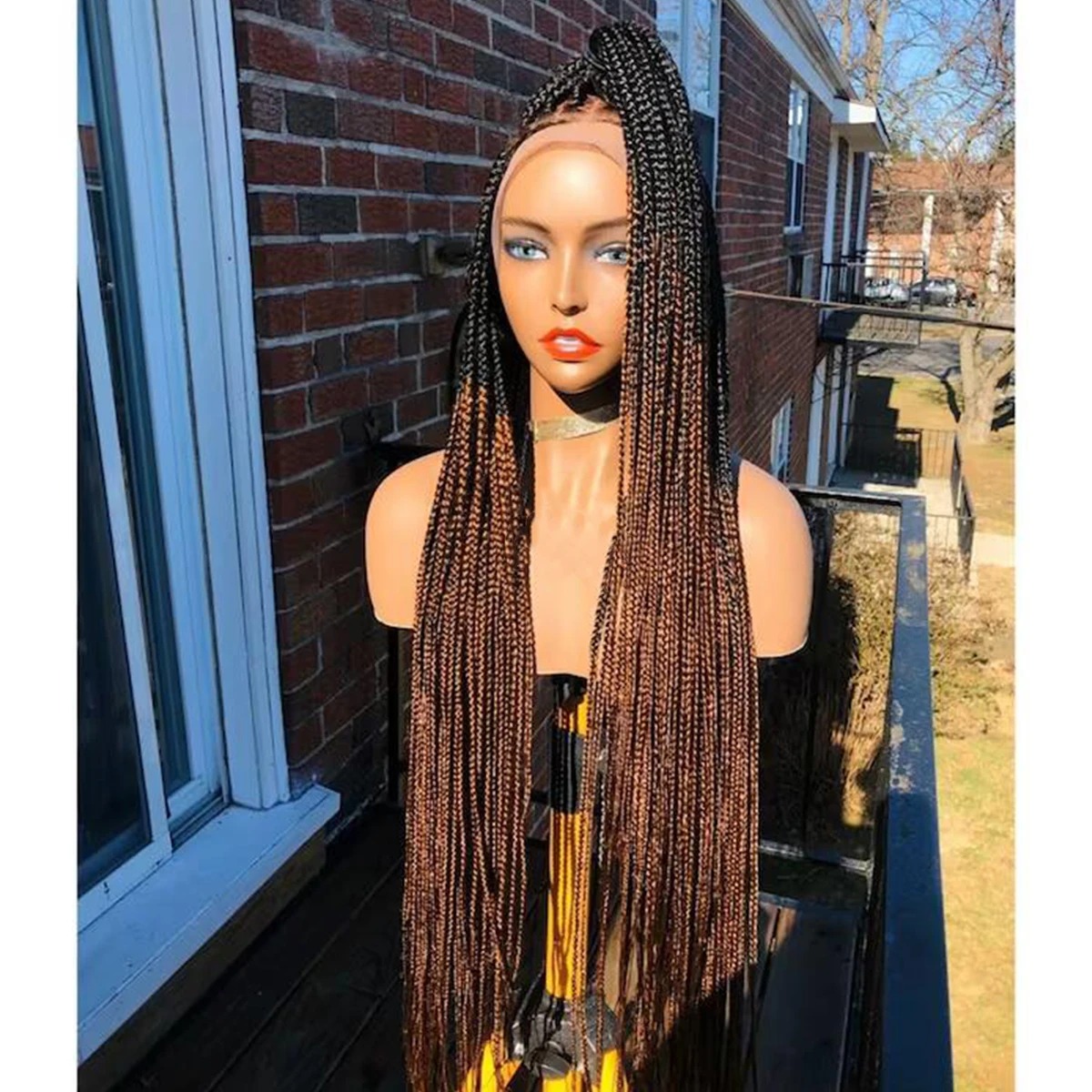 180% Density Ombre Brown Box Braided Wigs Pre Plucked Braids Lace Front Wigs for Black Women Glueless Micro Braids Synthetic African Replacement Hair