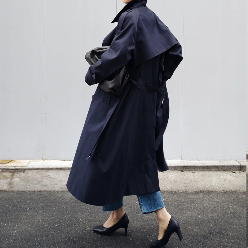 Johnature Autumn Fashion Sashes Trench For Women Korean Solid Color Turndown Collar Loose Pockets Female Coats 250822