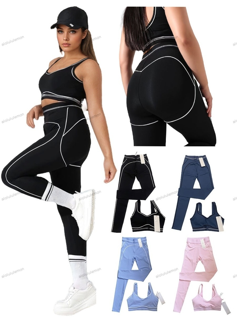 2025 5A Women Yoga Sets woman cloths Designer Bra Summer Leggings Solid Color Low Back Striped Designer Leggings Designer Workout Aloness Women clothes set