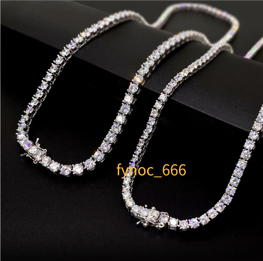 Hip Hop Iced Out 5mm Moissanite Tennis Necklace 925 Silver Men Women VVS Moissanite Tennis Chain