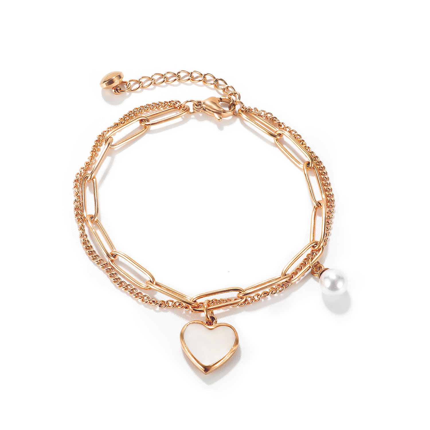 Korean and Japanese Style Accessories Light Personality Double Layer Titanium Steel Pearl for Women Fashion Bracelet Heart Jewelry - view 8