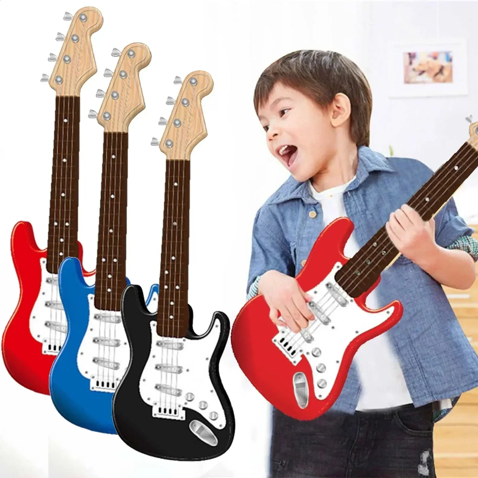 17 Inch Kids Electric Guitar Toy with 4 Strings LED Lights Portable Musical Instrument for Birthday Gifts Beginners Boys Toys250822