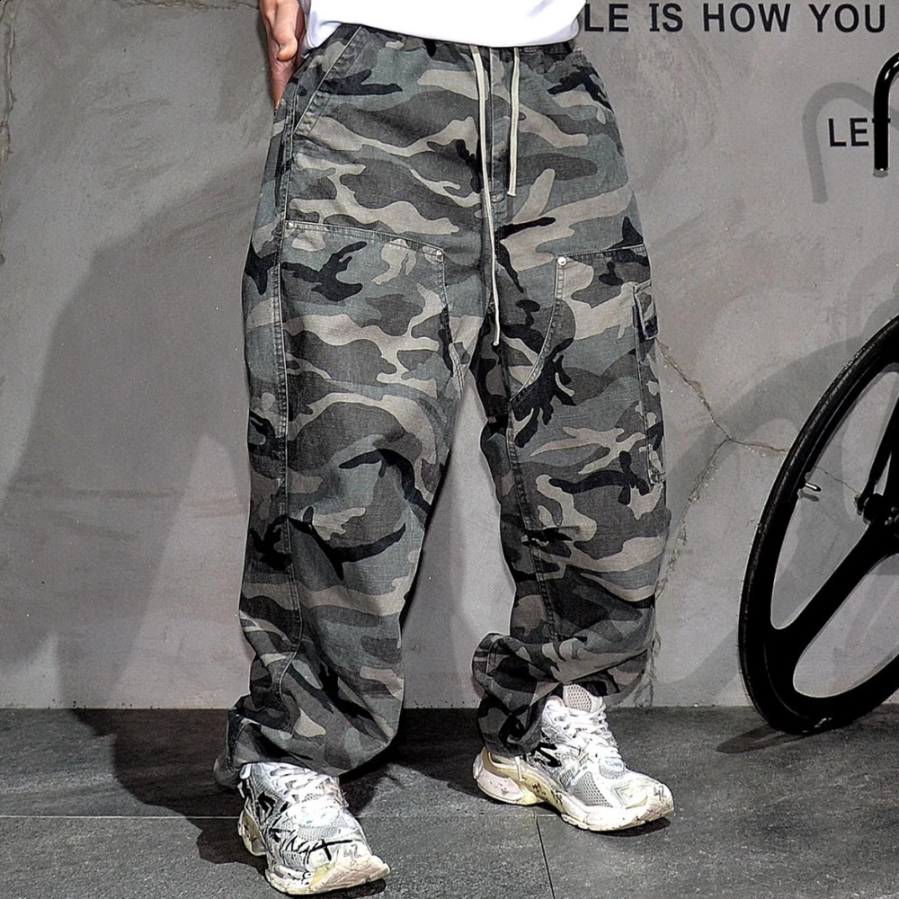 Mens American Tactical Cargo Pants Premium Camo Baggy Loose Fit Vintage Streetwear Korean Style Trendy Workwear Khaki Pants Male 250822