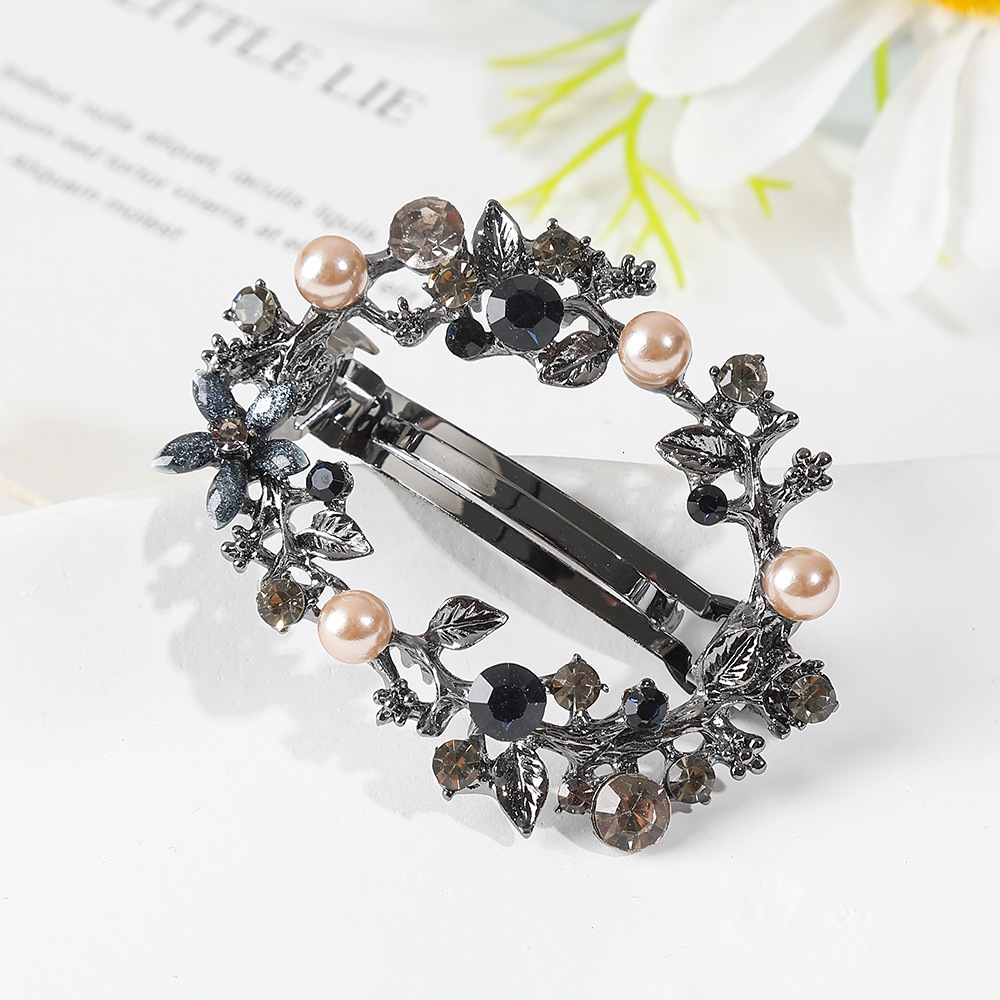 Korean Rhinestone Flower Spring Pearl Half Updo Elegant Temperament Top Exquisite Round Medium Ponytail Clip SY-8090