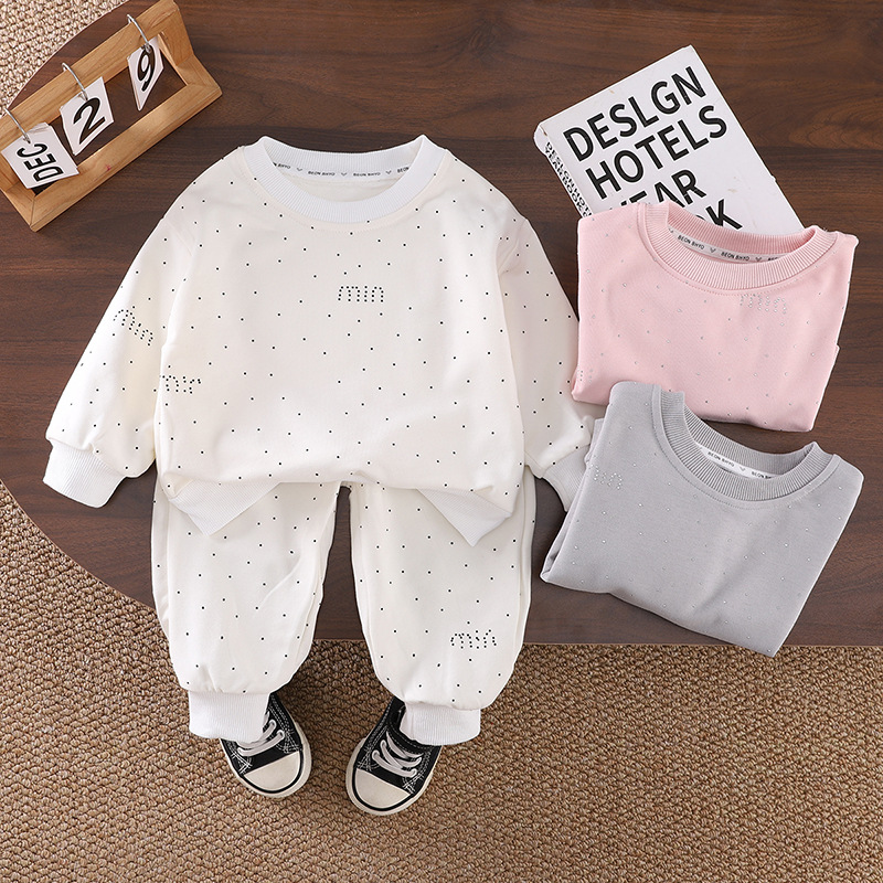 2025 Latest Girls' Spring Suit Fashionable Baby Clothes Casual Long Sleeve Sweatshirt Two Piece 1 Year Old Toddler Cool clothing sets