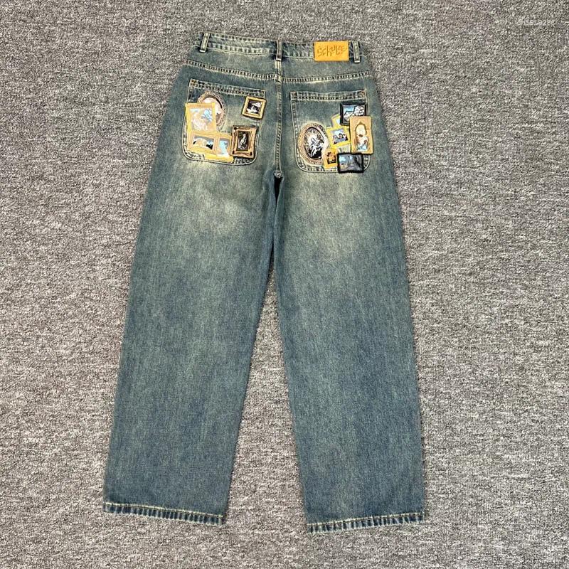 Designer Men's Jeans Derschutze 25ss Trend Brand Embroidery Patchwork Pattern Loose Casual Men Women Versatile Straight-leg Denim Pants