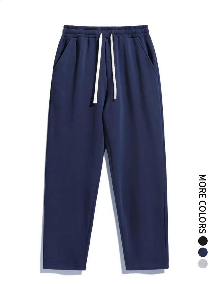 Mens regular-fit plain sports straight-leg pants with drawstring and elastic waistband knitted trousers suitable for everyday 250822