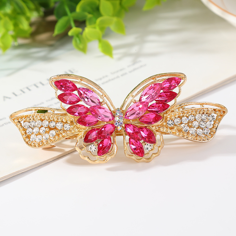 New Korean Version Medium Size 8cm Crystal Bow Spring Butterfly Horizontal Back of Head Hair Clip Hairpin SY-8022