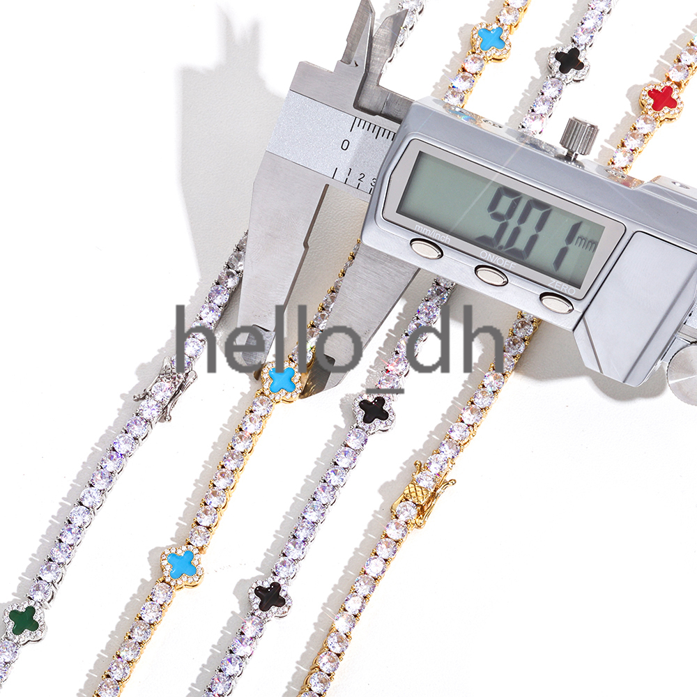 4mm Tennis Chain Necklace 925 Silver Iced Out VVS Moissanite Multicolor Clover Leaf Hip Hop Jewelry