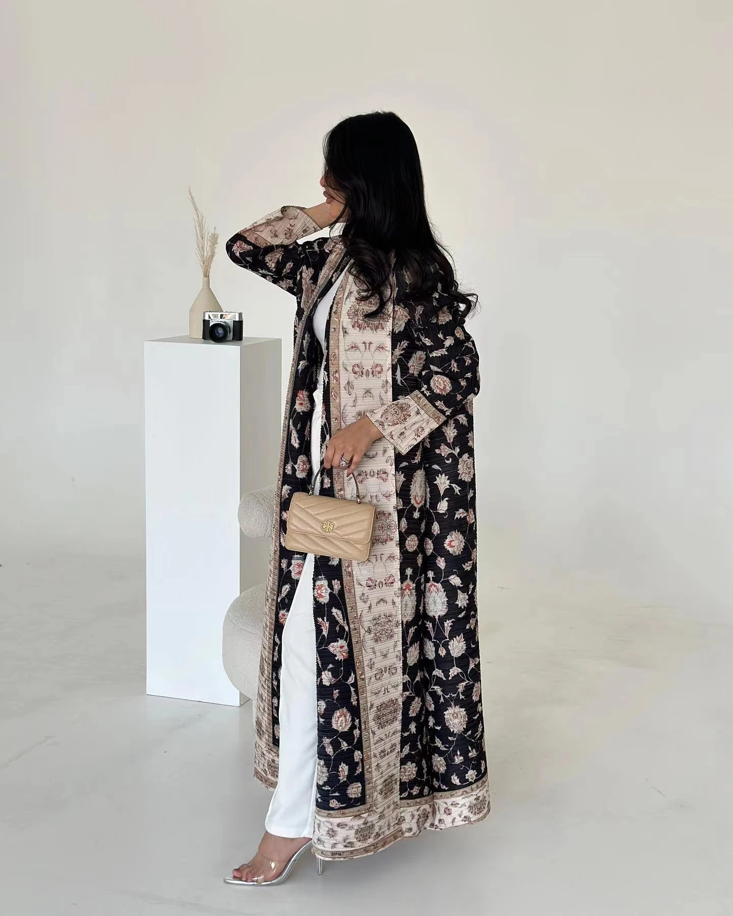 Miyake Pleated Print Foldable Collar Womens Long Sleeve Trench Coat Winter Original n Fashion Cardigan 250822