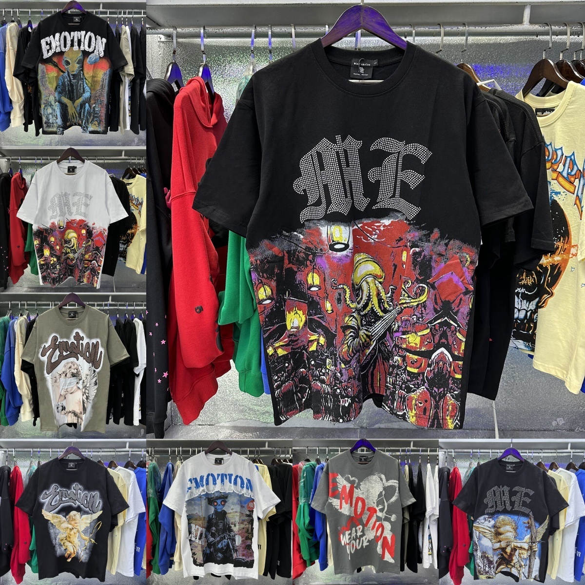 Mixed Emotions Shirt Mens Vintage Printed Tops Harajuku Y2k Clothes Oversized T Shirt Designer Streetwear Gothic Graphic Cropped Man Shorts Sleeveds Tee S--XL CP002