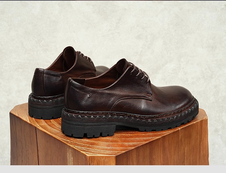 Goodyear leather shoes for men, new horse leather British, retro business thick sole heightened, big head derby shoes