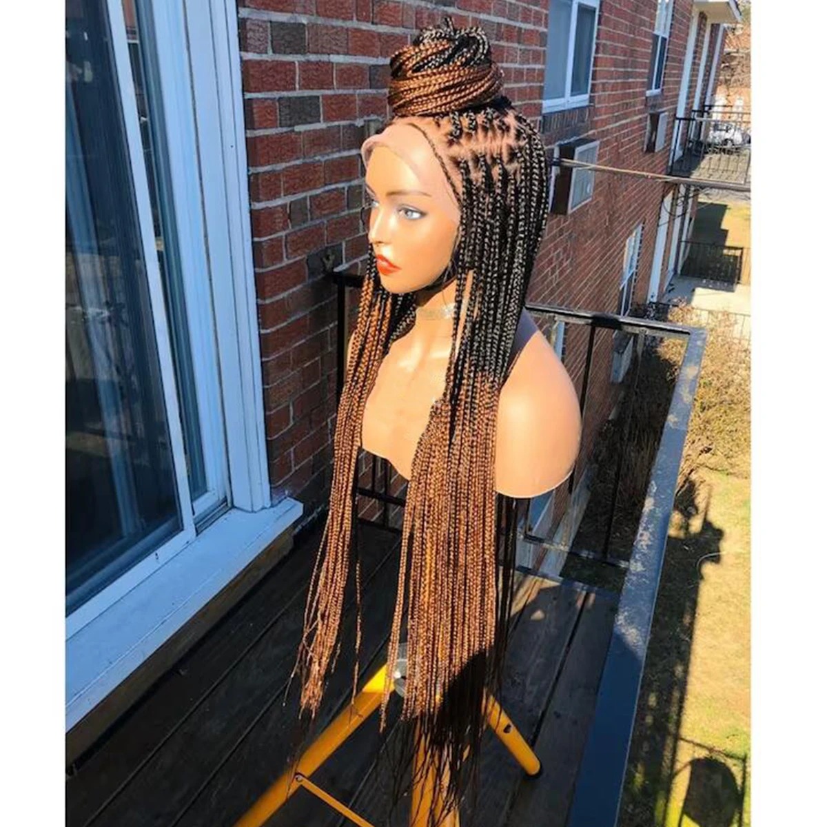180% Density Ombre Brown Box Braided Wigs Pre Plucked Braids Lace Front Wigs for Black Women Glueless Micro Braids Synthetic African Replacement Hair
