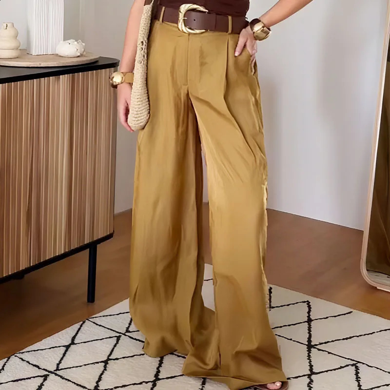 Womens Pants Slip Satin Baggy Belt Y2k Street Wear Wide Woman Chic Clothing Casual Long Style Trousers Z260314