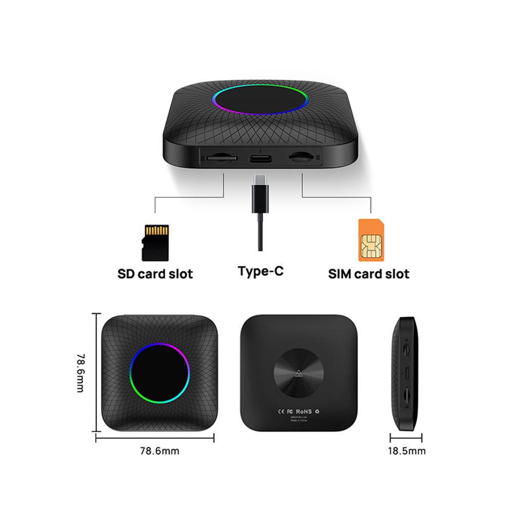 Kowankit Wireless Carplay Android Auto AI Box, Plug & Play Fits Cars,3in1 QCM6225 Chip 8 + 128 GB Android 12 Car Play Adapter, USB-Powered, No Delay, 