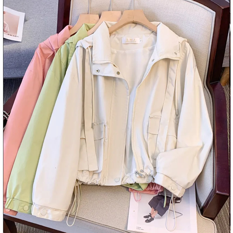 Fashion Hooded Jacket Womens Short Coat Spring Summer Oversize Loose Thin Windbreakers Student Outerwear ZipperUp Casual Tops 250822