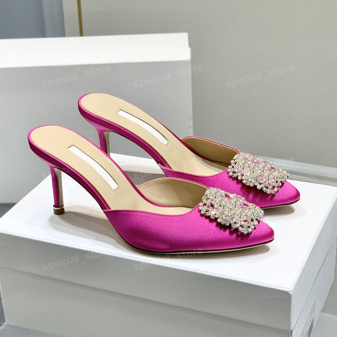 Designer High Talons Satin Rhingestone Pointy Pump 6 8 10cm High Heel Sandales Chaussures Chaussures Femmes Sexy Party Mariage Stiletto Pumps Lux