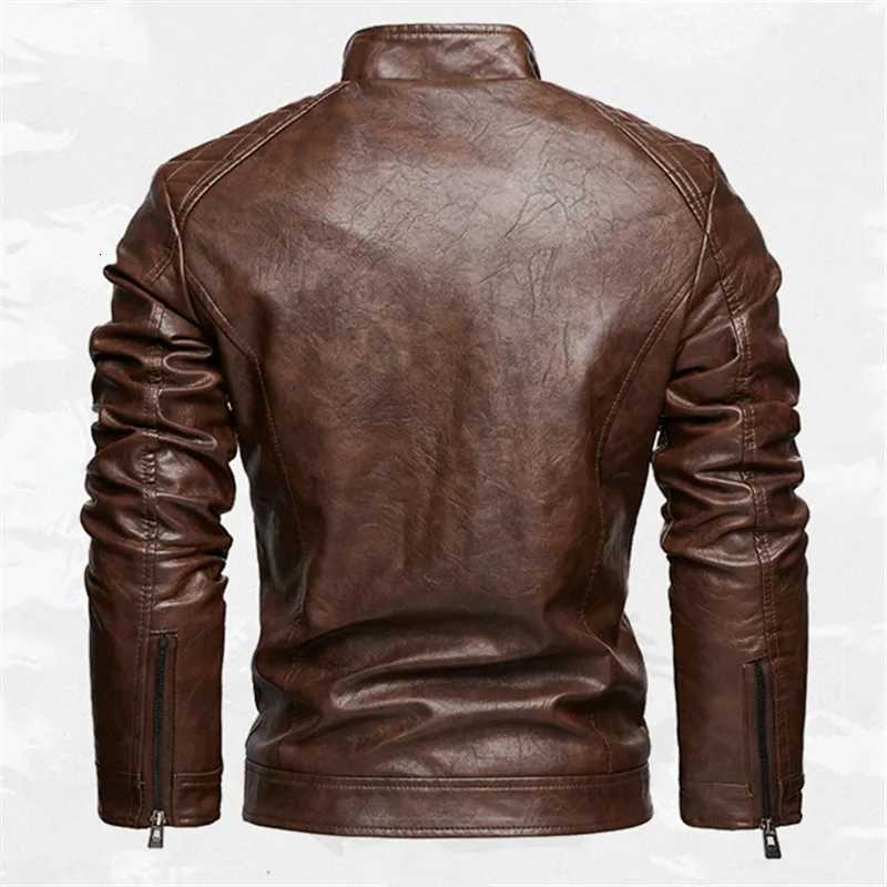 PU Leather Jacket Men Autumn Winter Motorcycles Faux Leather Coats Fashion Men Stand Collar Moto Biker Vintage Casual Outerwear X250822