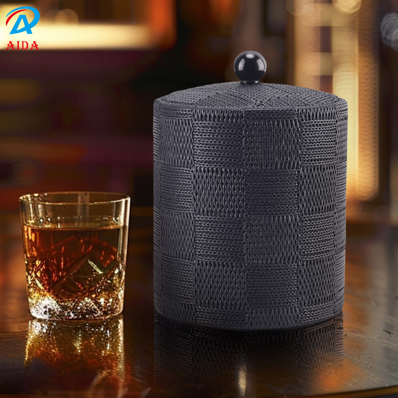 Portable Round Leather Ice Storage Container with Stainless Inner Bowl Suitable for Hotel, Restaurant and Home Usage - Engraving Available