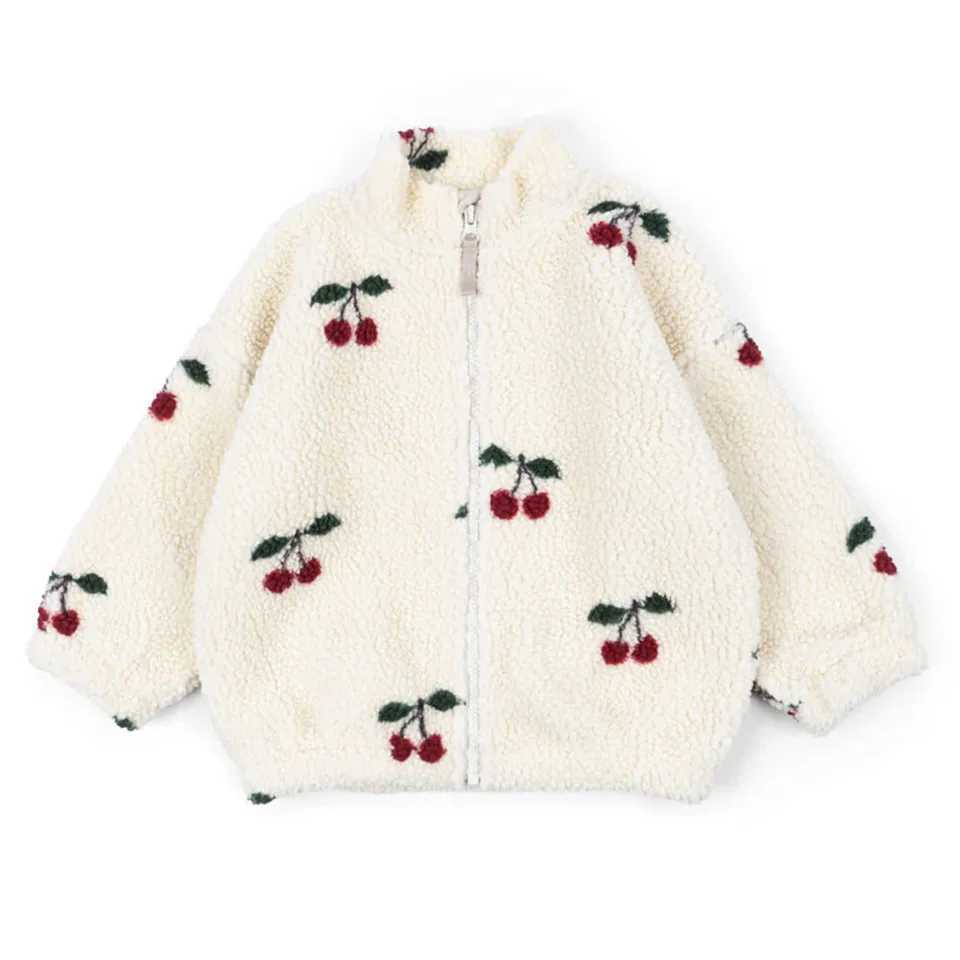 Konges Slojd Winter Baby Girls Boys Lambswool Cherry Jackets Kids Clothes Boys Sequin Cartoon Outerwear Childrens Coats 1-9Yrs L250821