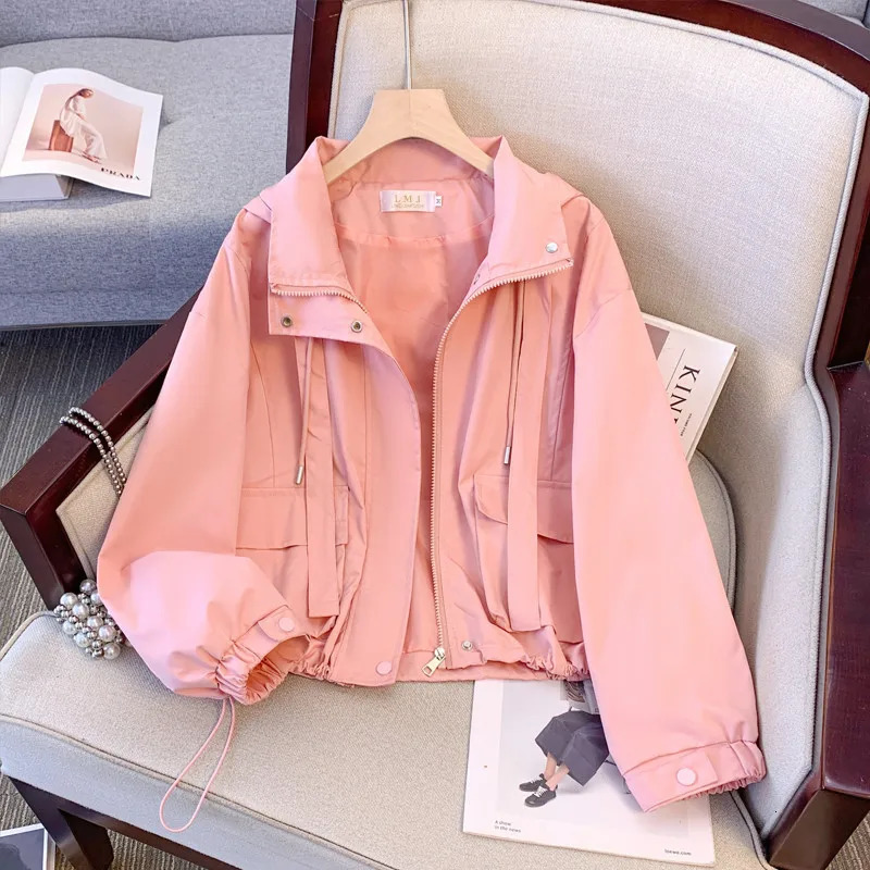 Fashion Hooded Jacket Womens Short Coat Spring Summer Oversize Loose Thin Windbreakers Student Outerwear ZipperUp Casual Tops 250822