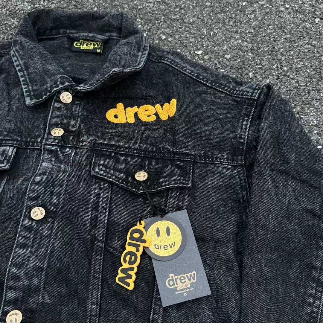 Drew House Men's Clothing autumn and winter designer American retro print loose denim jacket Smilingface