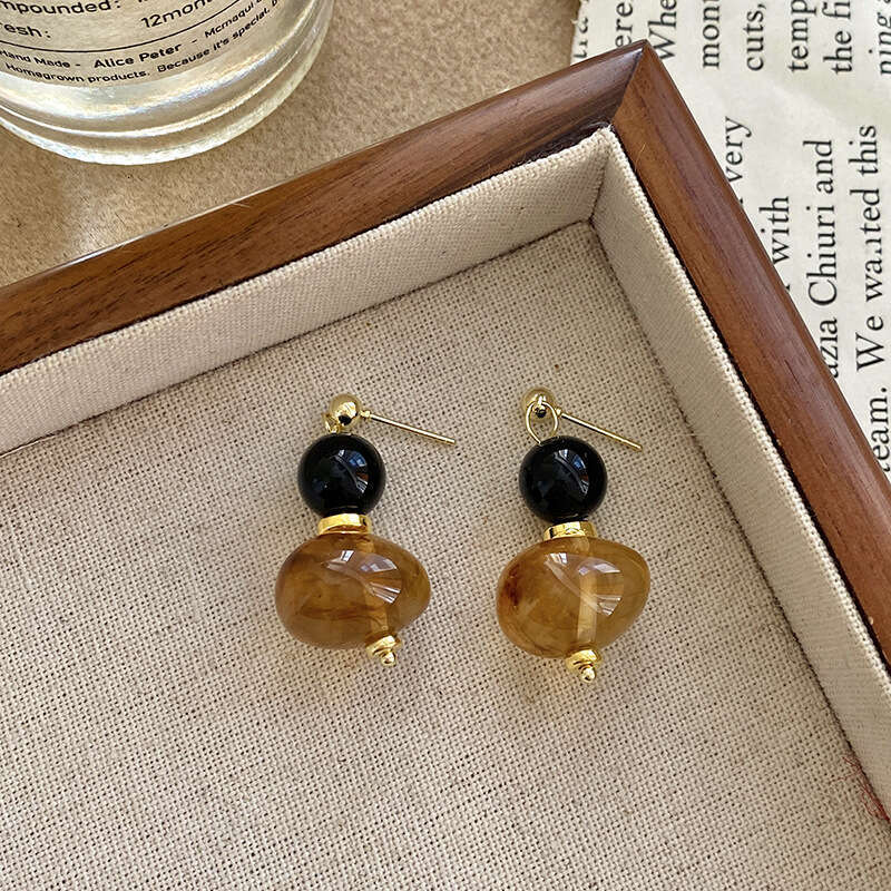Fashion Jewelry Cute Brown Resin Metal Drop Post Earrings for Women Trendy New Styles Holiday Accessories Wholesale Gifts