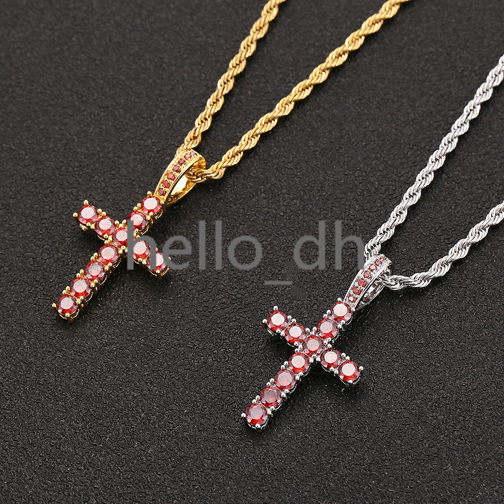 18K Gold Silver Iced Out Diamond Cross Pendant Red Color moissanite Hip Hop Fine Cross Pendants for Men Women