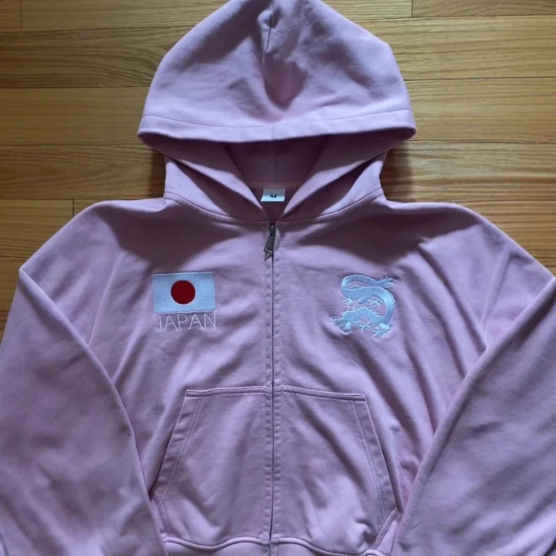 Fashion Trend Y2k Pink Japan ed Hoodie Long Sleeve Retro Coat Street Top Sportswear 250904