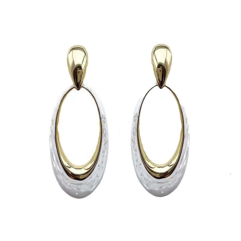 2025 Minimalist Statement Jewelry Enamel Geometric Earrings - Oversized Hollow Pearl White Dangle Earrings with Shell Motif