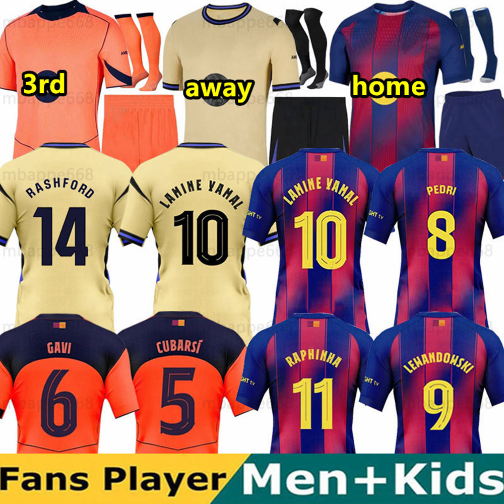 25 26 LAMINE YAMAL Barcelone Soccer Jerseys PEDRI GAVI Football Jersey Fan Player 2025 2026 BarcelonaTracksuit RAPHINHA LEWANDOWSKI Home away Men Kids kit uniforms