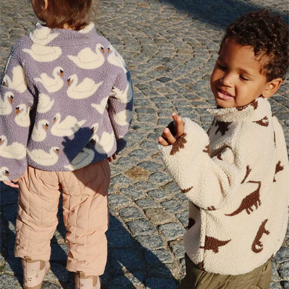 Konges Slojd Winter Baby Girls Boys Lambswool Cherry Jackets Kids Clothes Boys Sequin Cartoon Outerwear Childrens Coats 1-9Yrs L250821