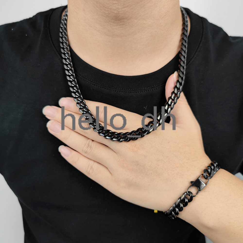 10 mm Black Plated 925 silver 925 silver Miami Cuban Link Necklace Cuban Chains Men - view 6