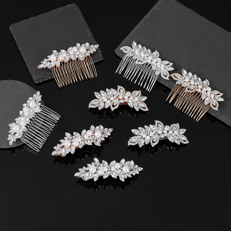 Wedding Banquet Headpiece Crystal Gold Pearl Rhinestone Insert Comb Jewelry Bride Hair Accessory SY-8070